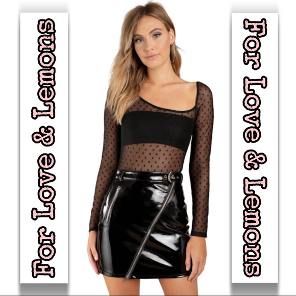For Love And Lemons Tops - For Love & Lemons | Black Mesh Polka Dot Bodysuit